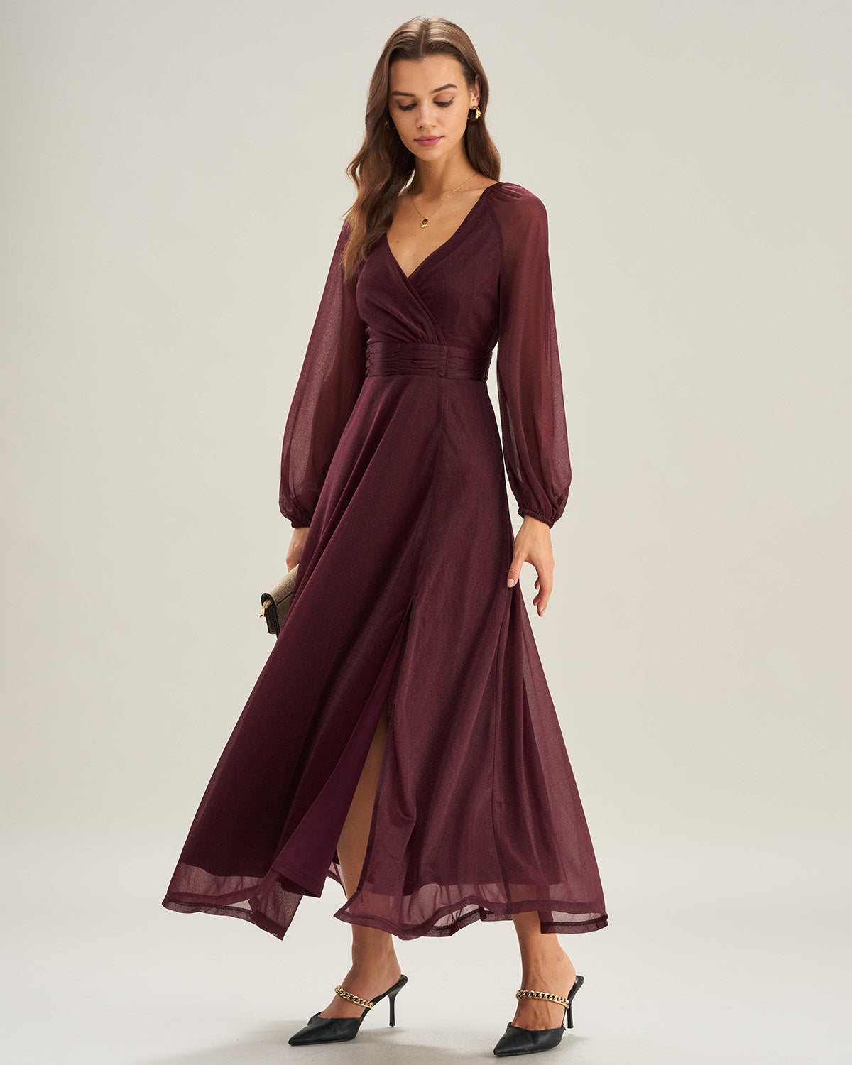 Rihoas Women's V-Neck Sheer A-Line Maxi Dress, Purple / S