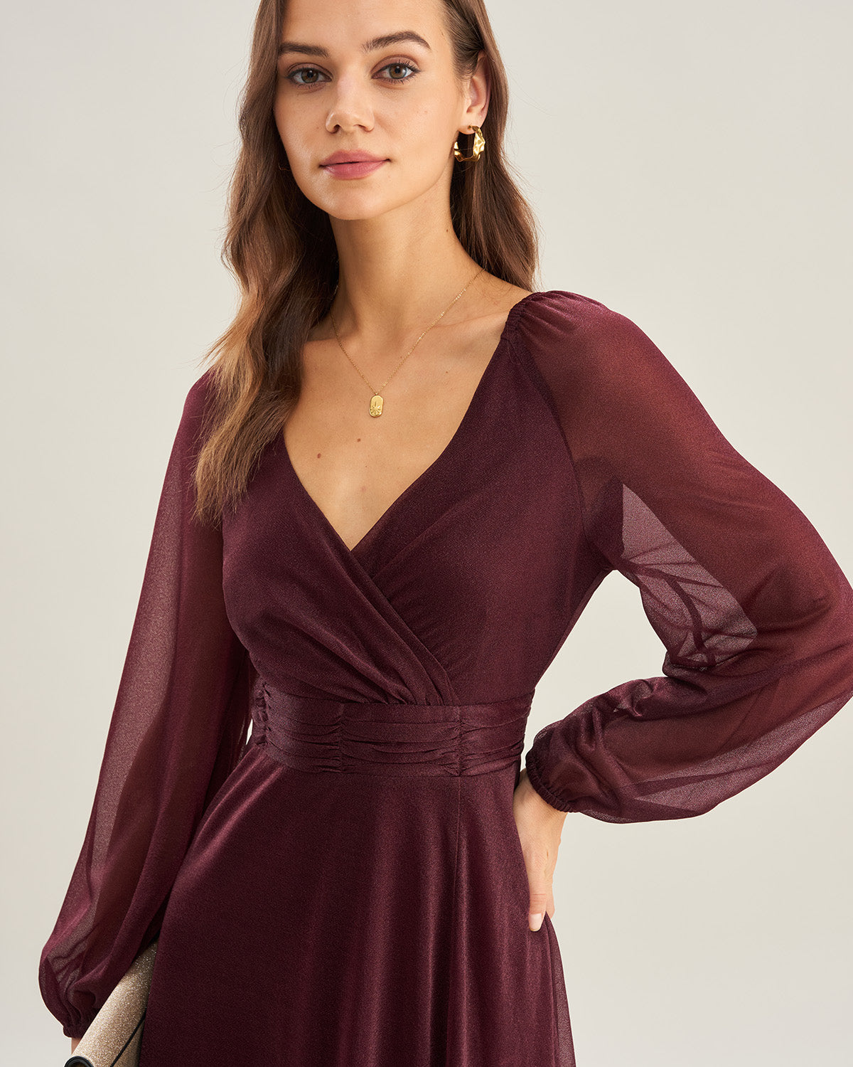 Purple V Neck See Through A-Line Maxi Dresses & Reviews - Purple - Dresses