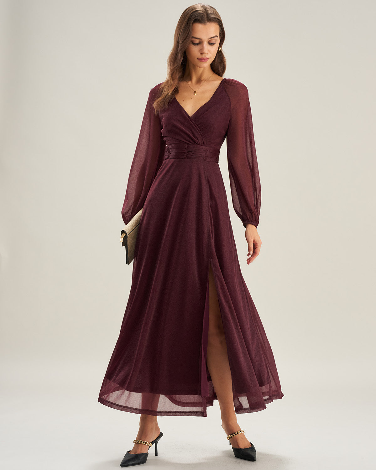Women's Knit Polyester Maxi Dresses Purple Dresses - RIHOAS