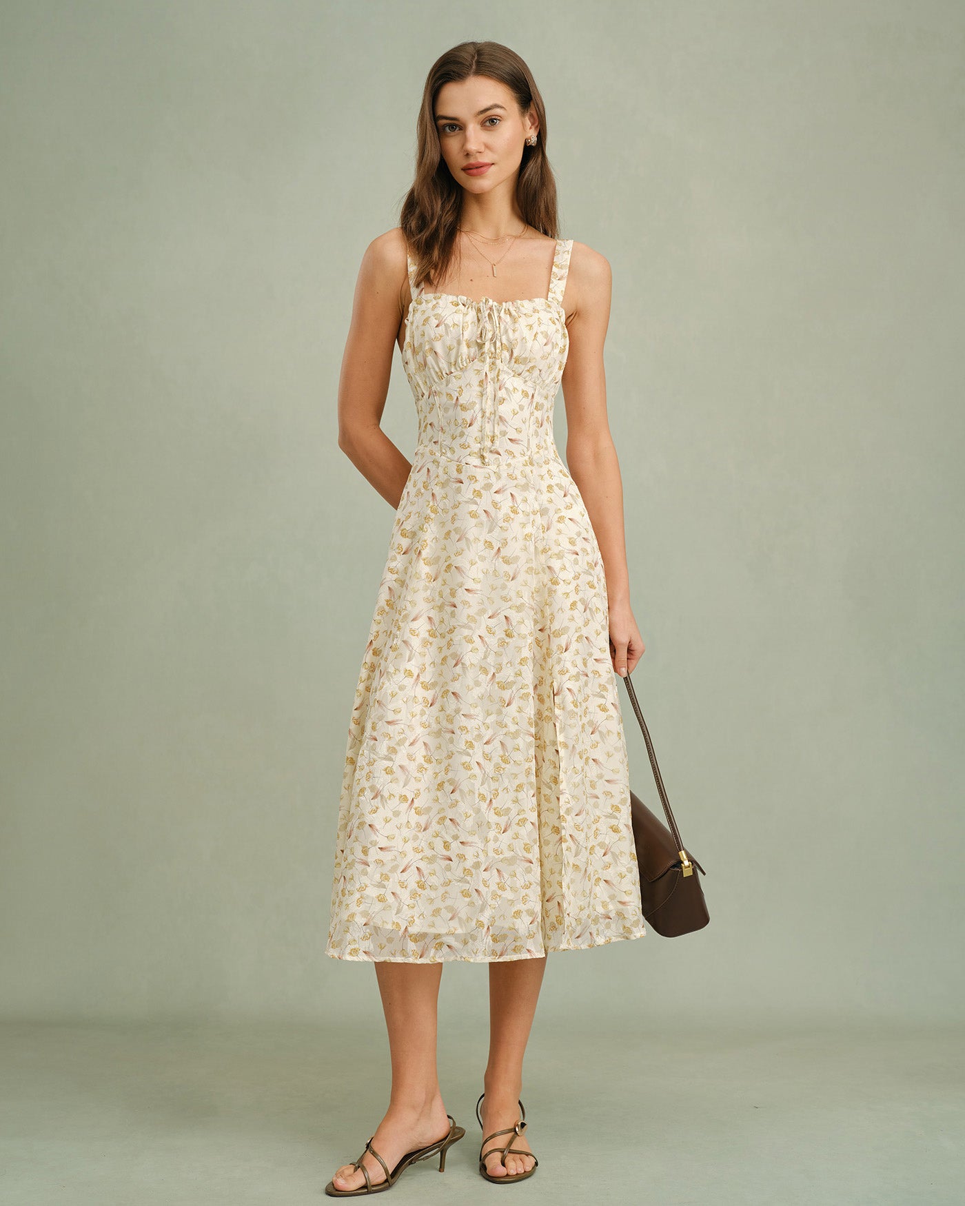 Rihoas Ditsy Floral Bow Strap Midi Slip Dress | A-Line for Wedding Guest, Graduation, Bridal Shower, Summer Party, Apricot / M Rihoas Ditsy Floral Bow Strap Midi Slip Dress | A-Line for Wedding Guest, Graduation, Bridal Shower, Summer Party, Apricot / M