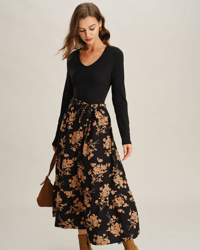 Women's Knit Polyester Midi Dress Black Dresses - RIHOAS