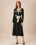 Women's Knit Polyester Midi Dress Black - RIHOAS