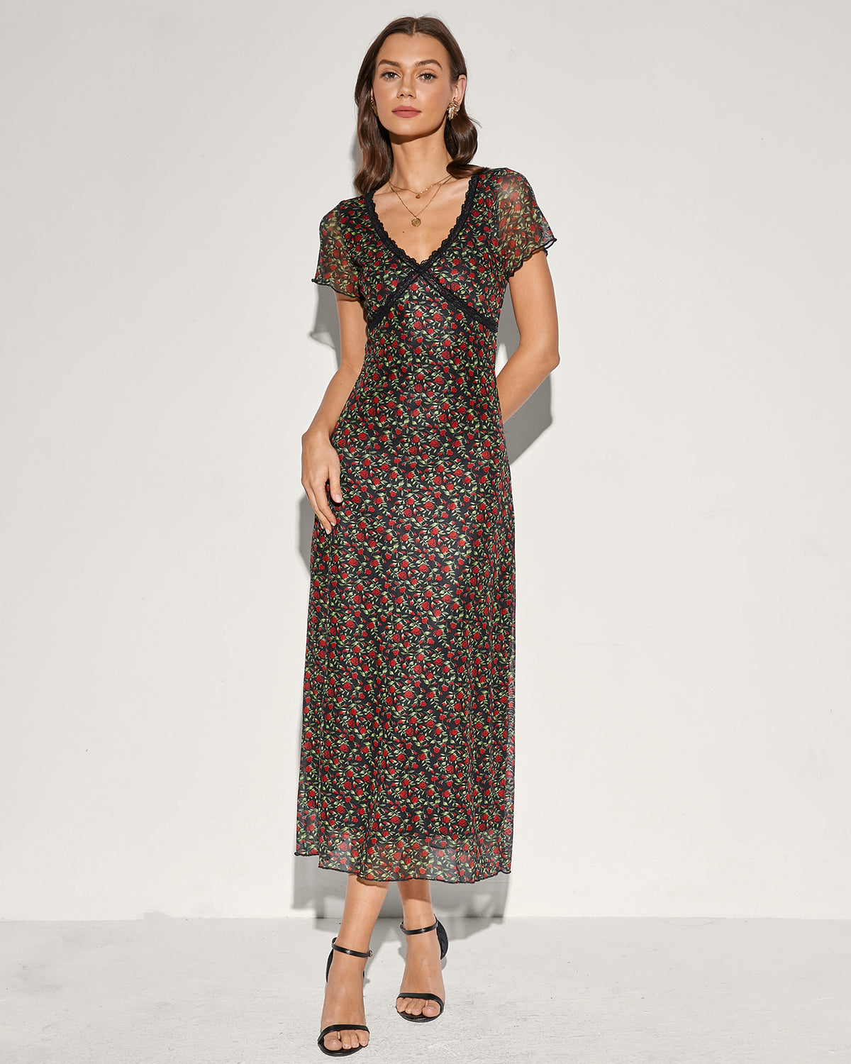 Women's Knit Polyester Midi Dress Black Dresses - RIHOAS