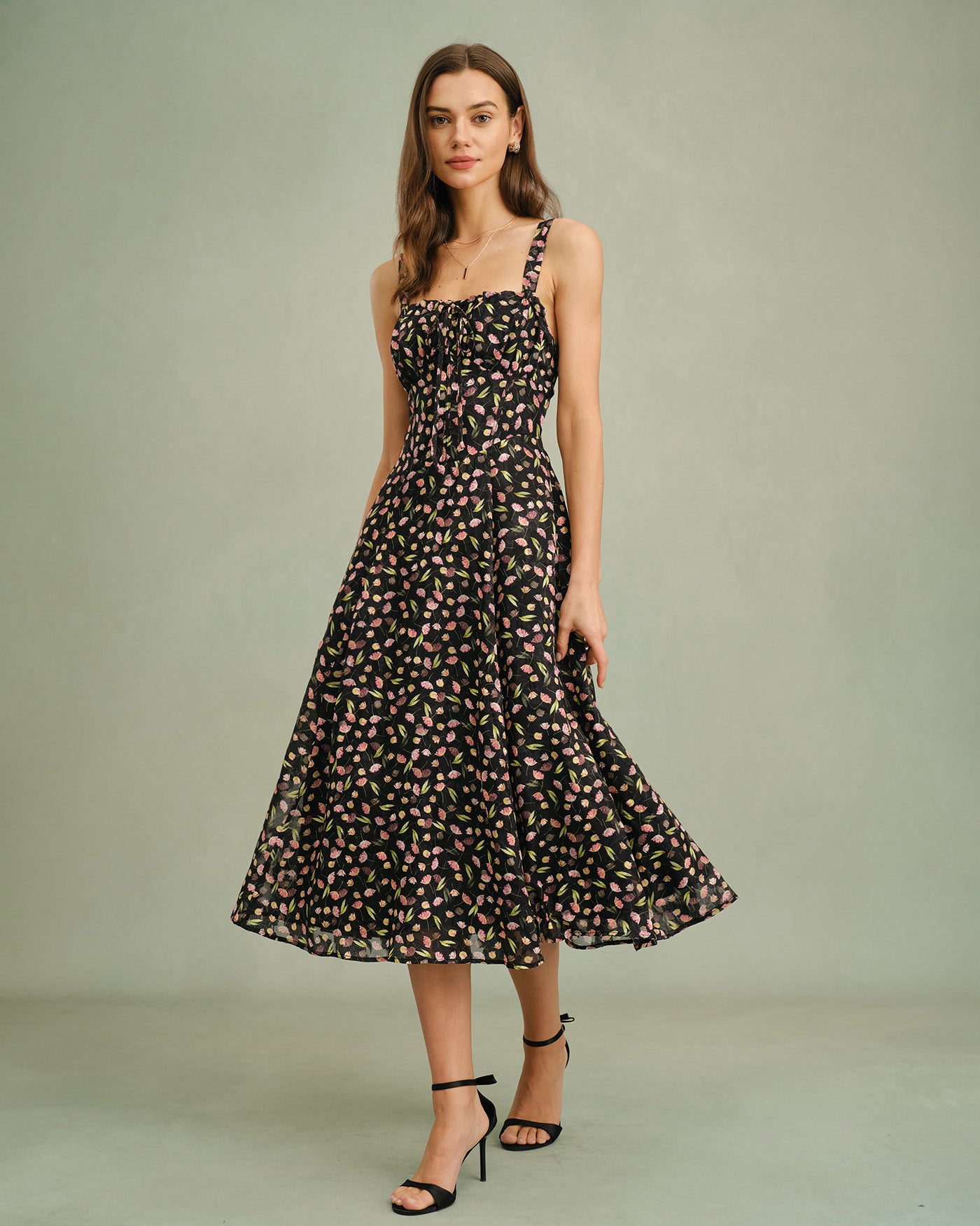 Black Floral Zipper Slip Midi Dress Black Floral Zipper Slip Midi Dress