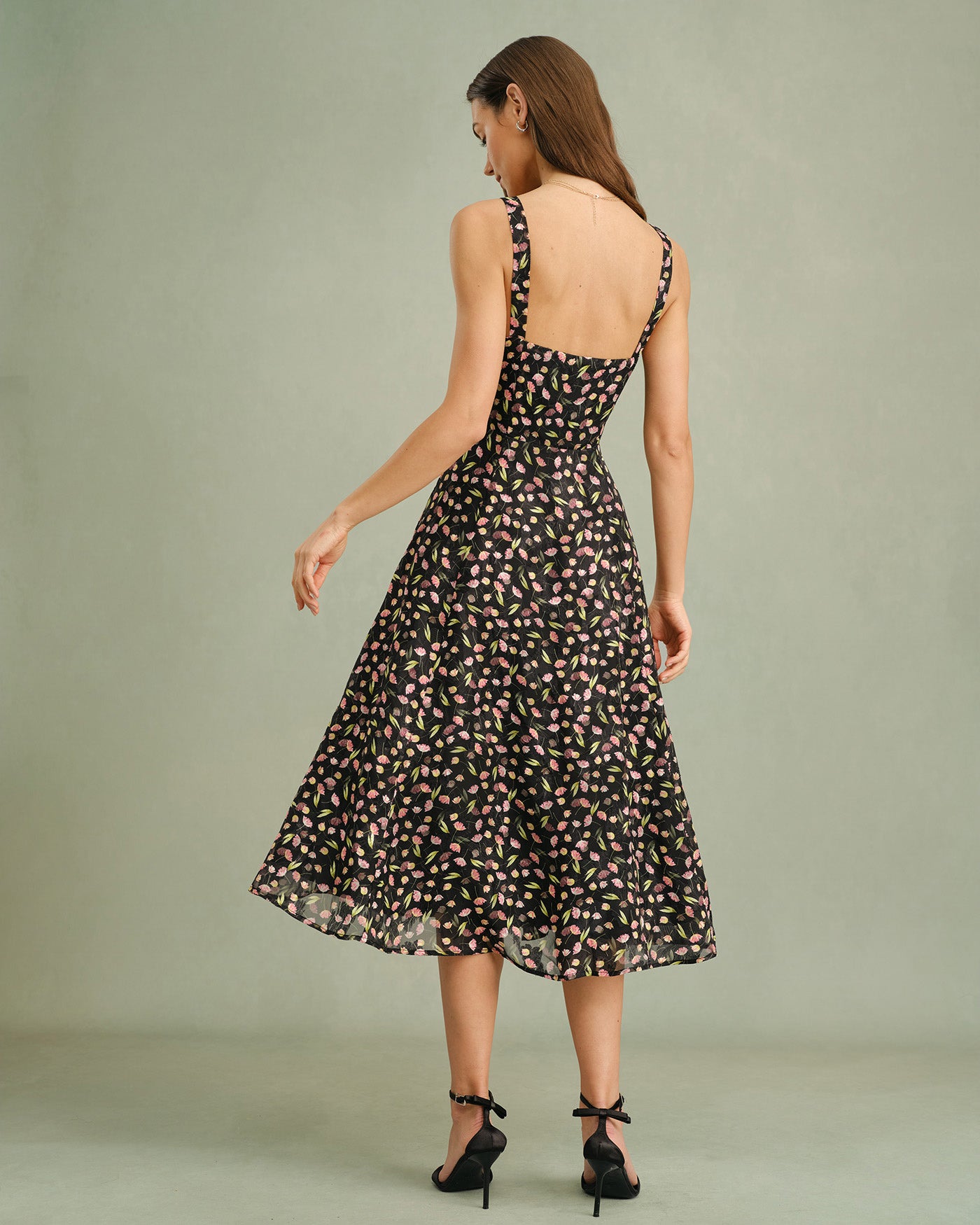 knee length dresses for ladies Black Floral Lace Midi Dress – self-portrait-US