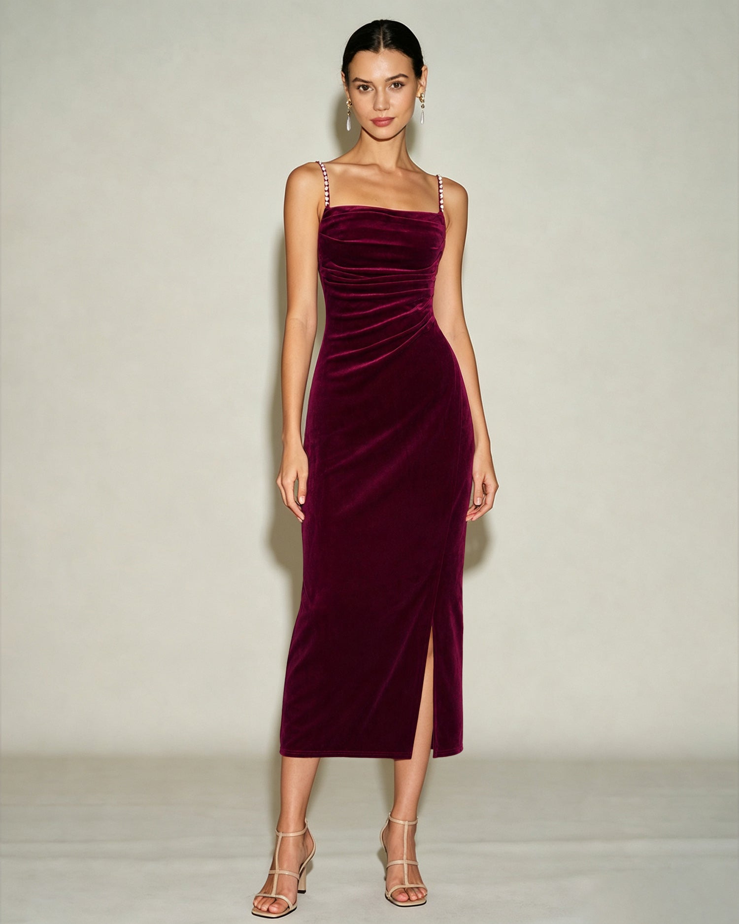 Women's Knit Polyester Midi Dress - RIHOAS