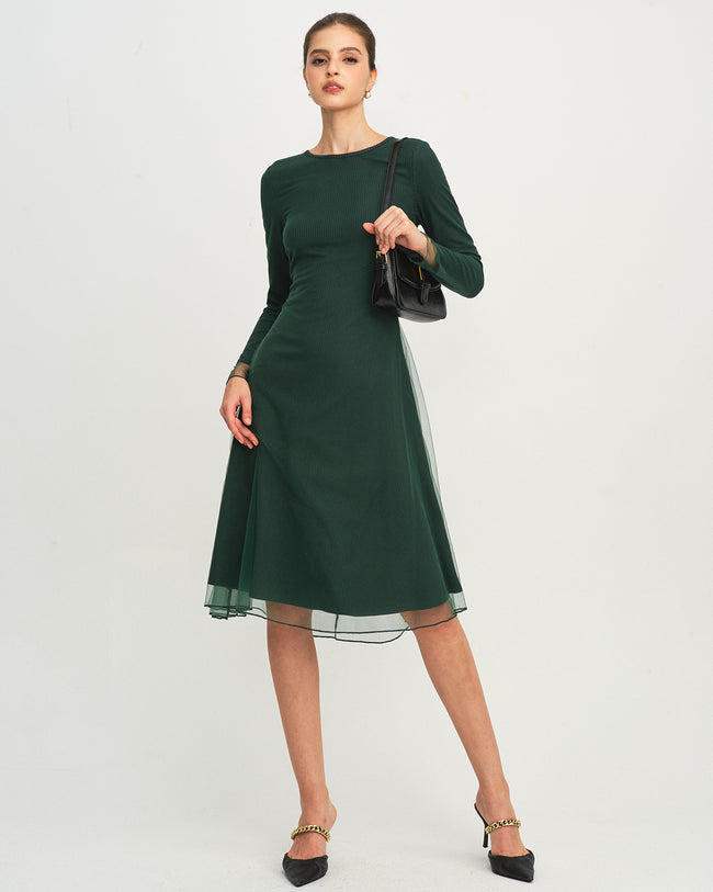 Women's Knit Polyester Midi Dress Green Dresses - RIHOAS