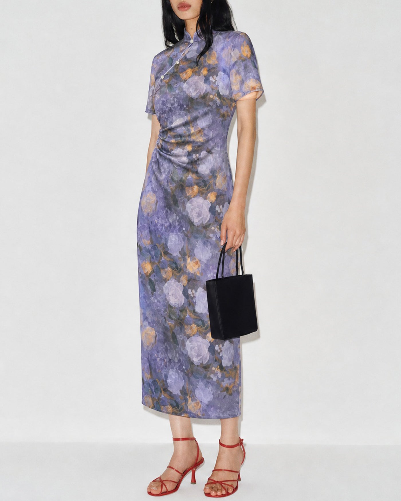 mandarin midi dress Purple Mandarin Collar Floral Midi Dress & Reviews - Purple - Dresses
