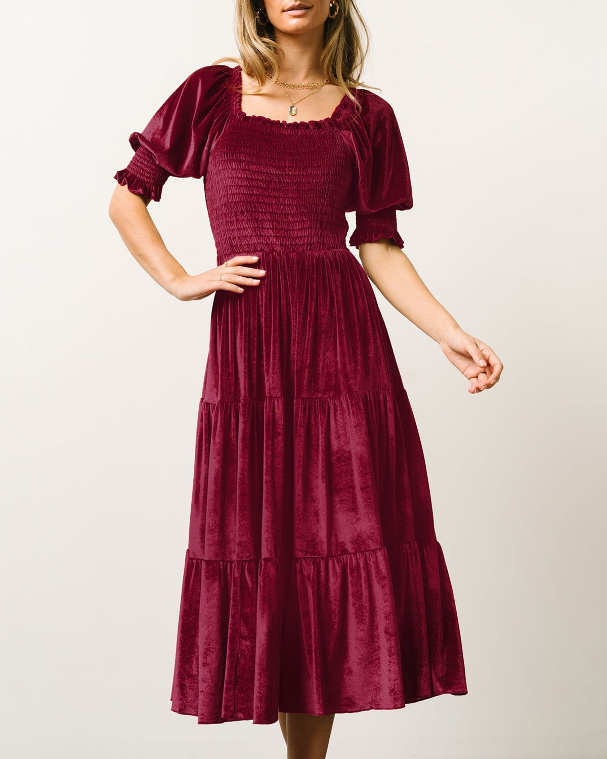 Women's Knit Polyester Midi Dress Red Dresses - RIHOAS