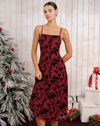 Women's Knit Polyester Midi Dress Red Dresses - RIHOAS