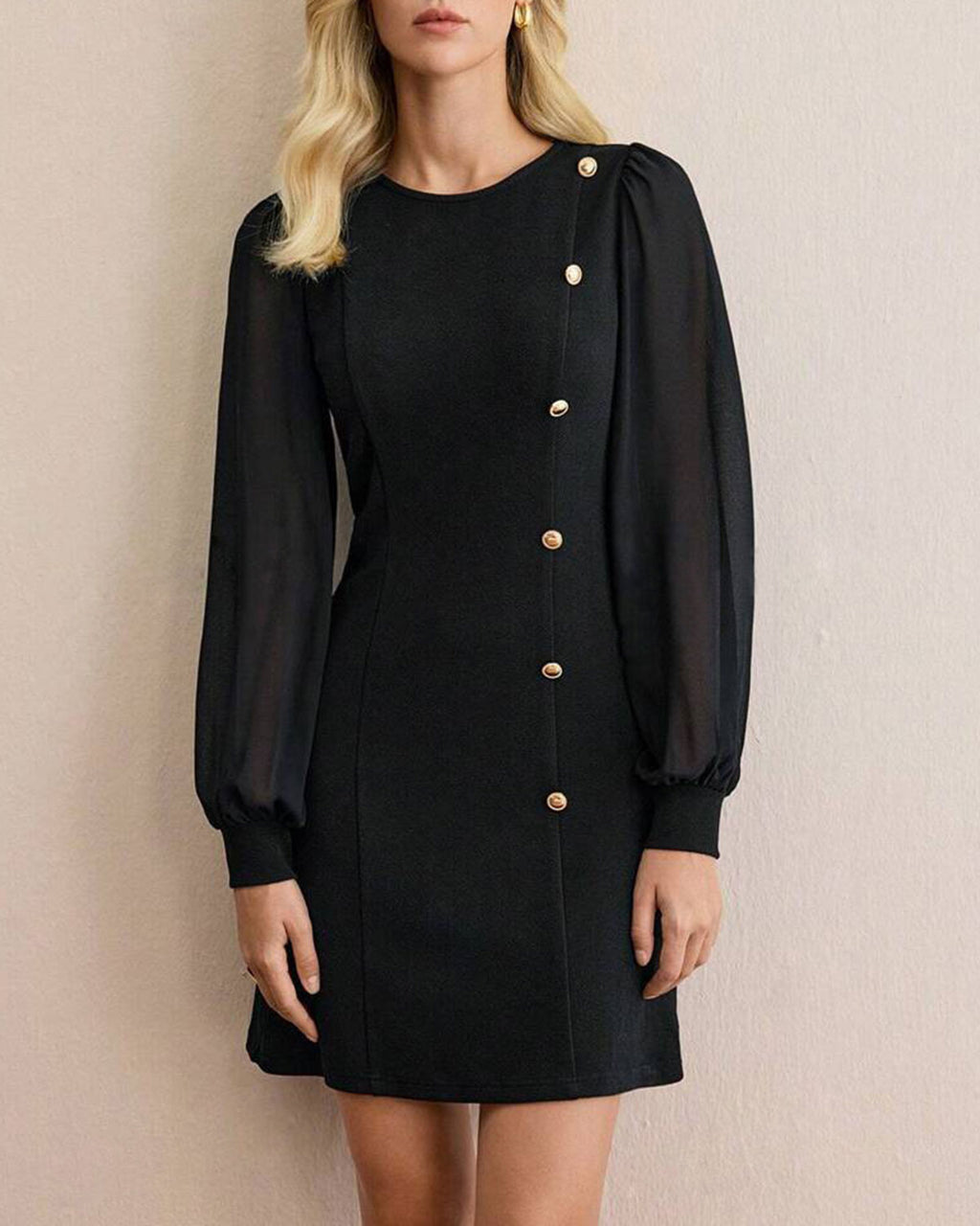 Women's Knit Polyester Mini Dress Black Dresses - RIHOAS