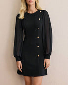 Women's Knit Polyester Mini Dress Black Dresses - RIHOAS
