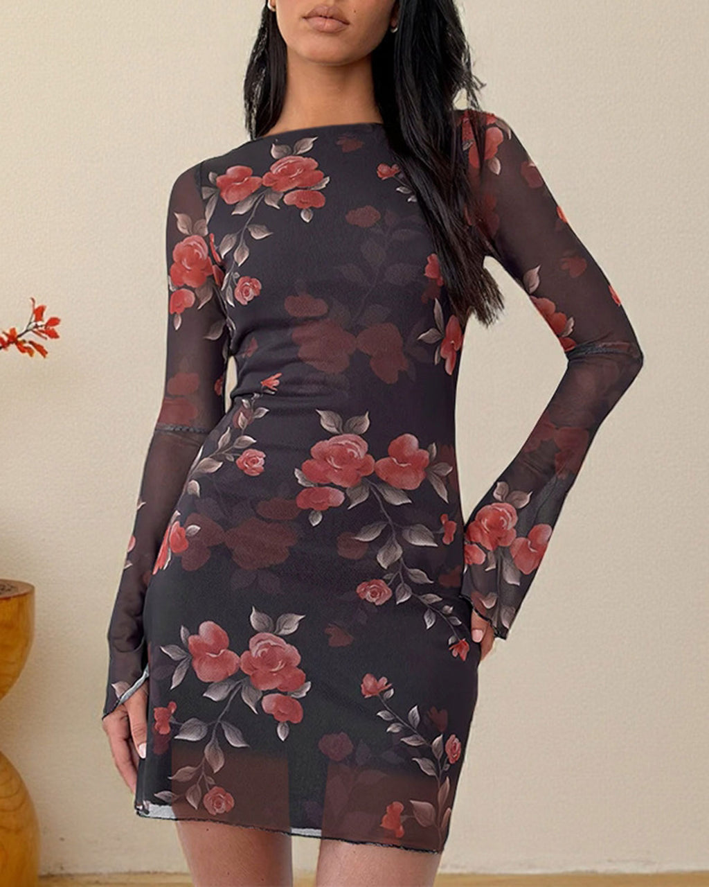 Women's Knit Polyester Mini Dress Black Dresses - RIHOAS
