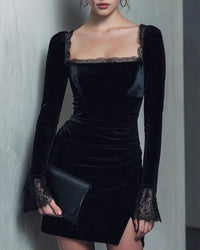 Women's Knit Polyester Mini Dress Black Dresses - RIHOAS
