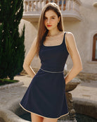 Women's Knit Polyester Mini Dress Blue Dresses - RIHOAS