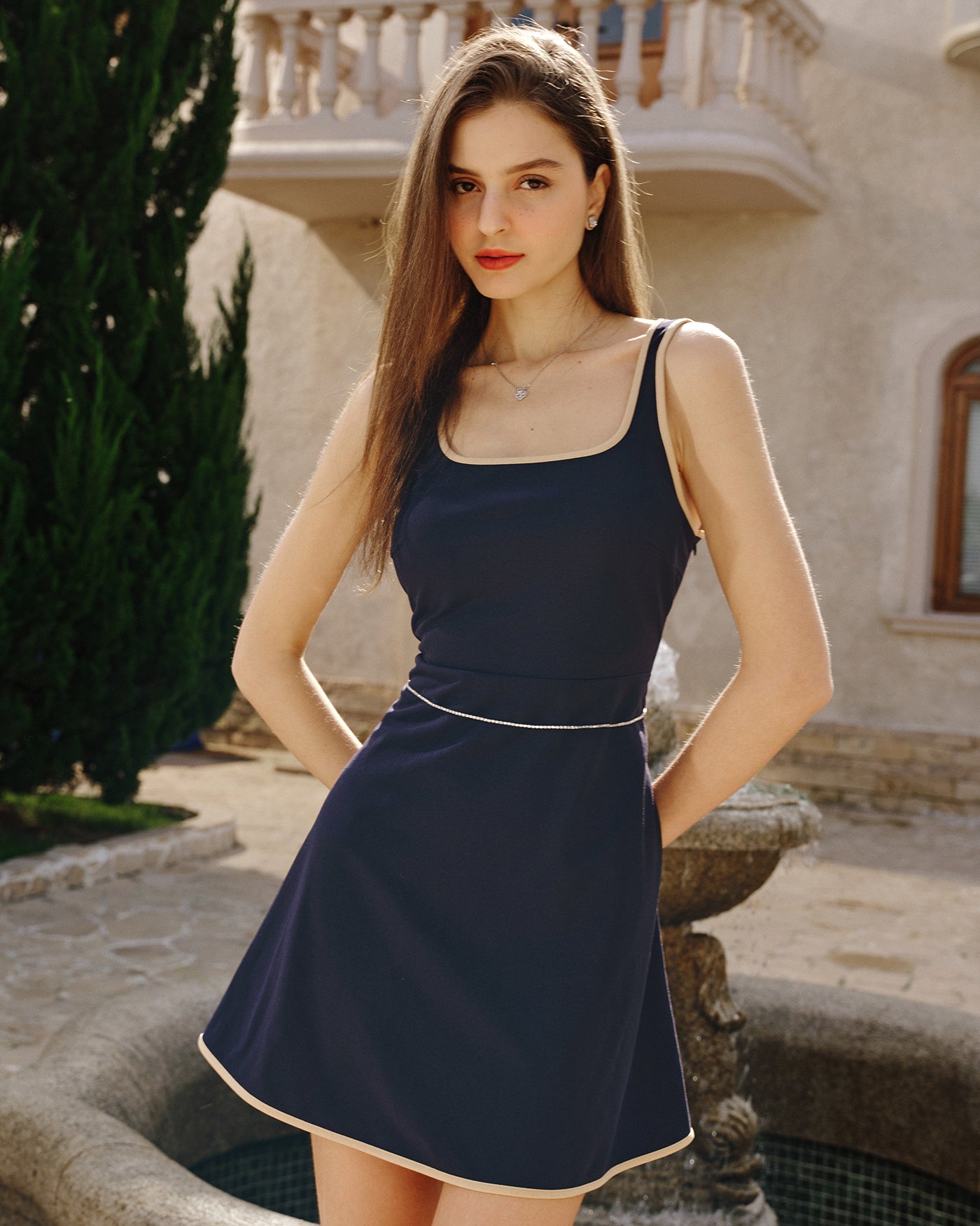 Women's Knit Polyester Mini Dress Blue Dresses - RIHOAS