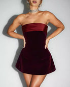 Women's Knit Polyester Mini Dress Wine Red Dresses - RIHOAS