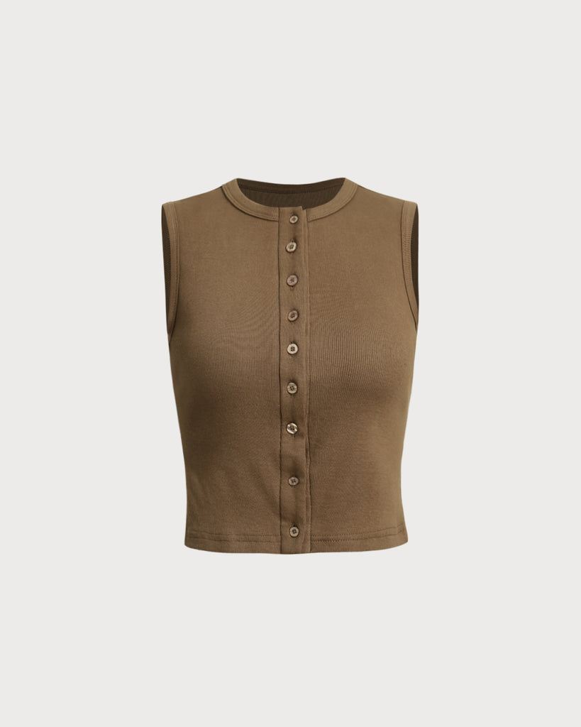 Women's Knit Polyester Tank Top Coffee Tops - RIHOAS