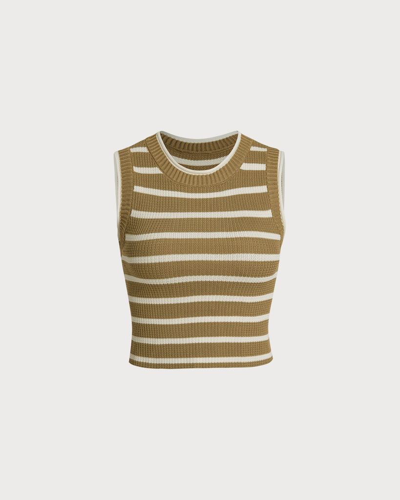 Women's Knit Polyester Tank Top Khaki Tops - RIHOAS