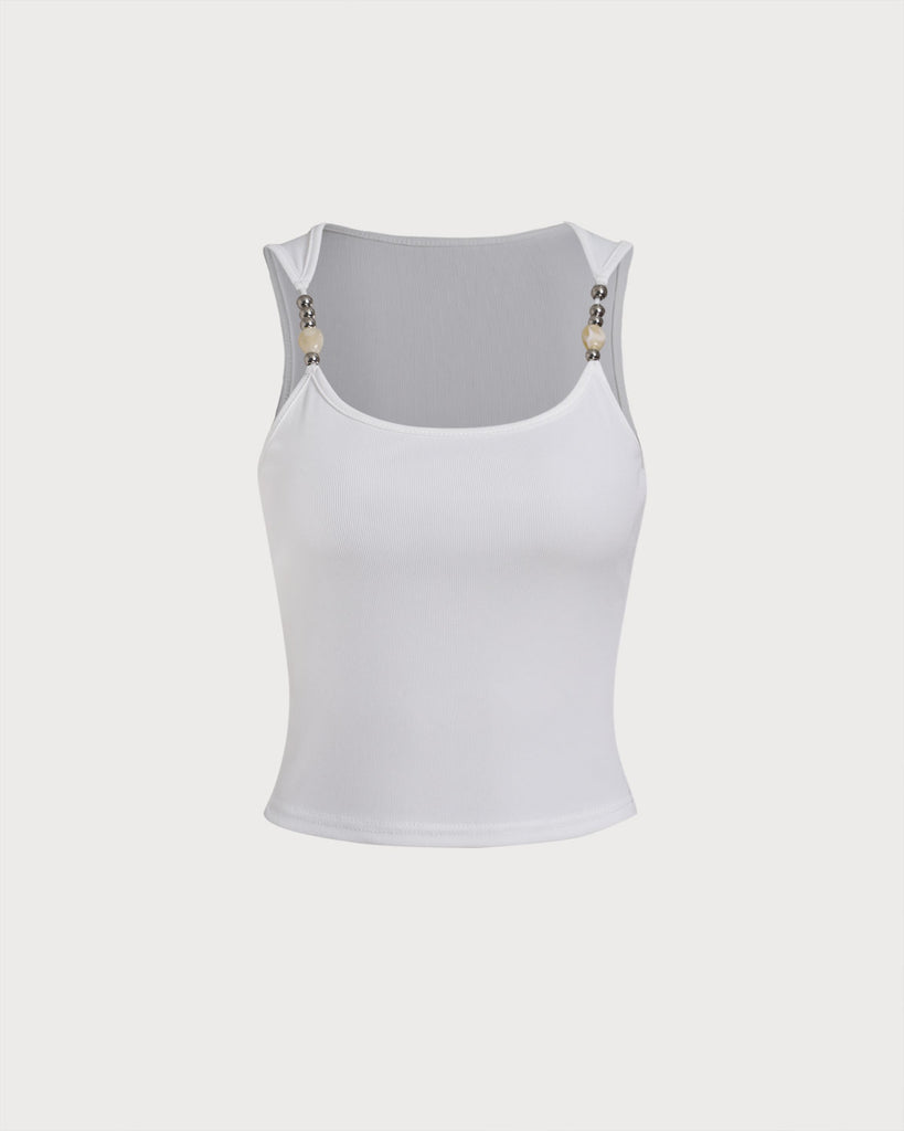 Women's Knit Polyester Tank Top White Tops - RIHOAS