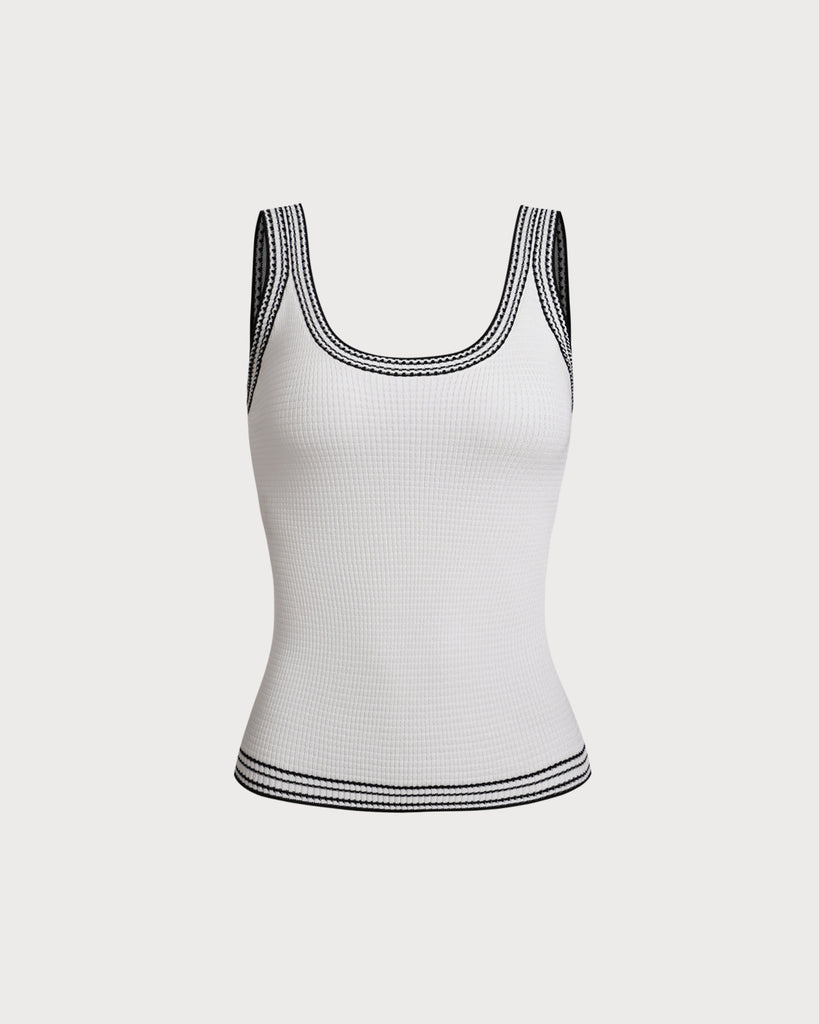 Women's Knit Polyester Tank Top White Tops - RIHOAS