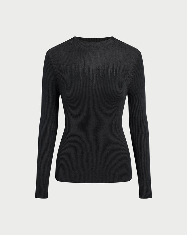 Women's Knit Polyester Top Black Tops - RIHOAS