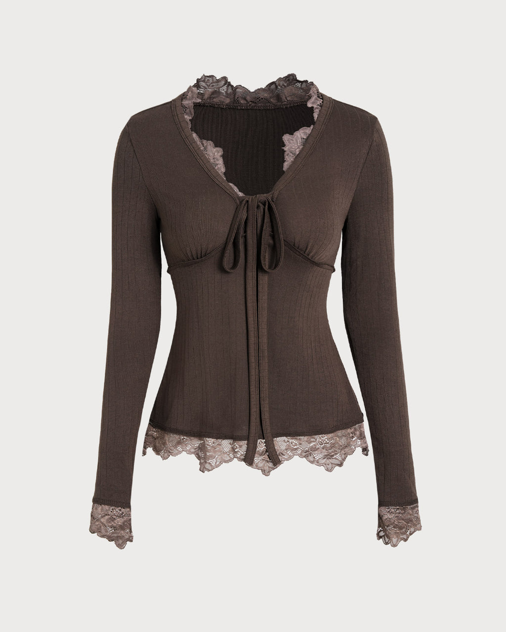 Women's Knit Polyester Top Brown Tops - RIHOAS