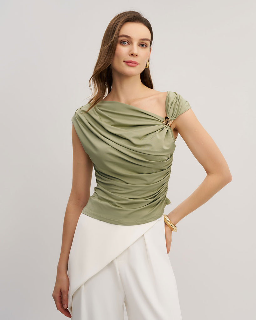 Women's Knit Polyester Top Green Tops - RIHOAS