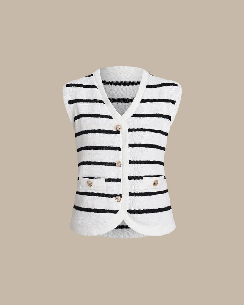 Women's Knit Polyester Vest White Tops - RIHOAS