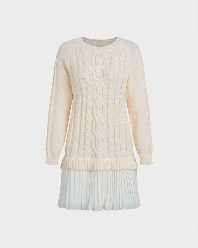Women's Knit Polyester Wool Dress Apricot Dresses - RIHOAS