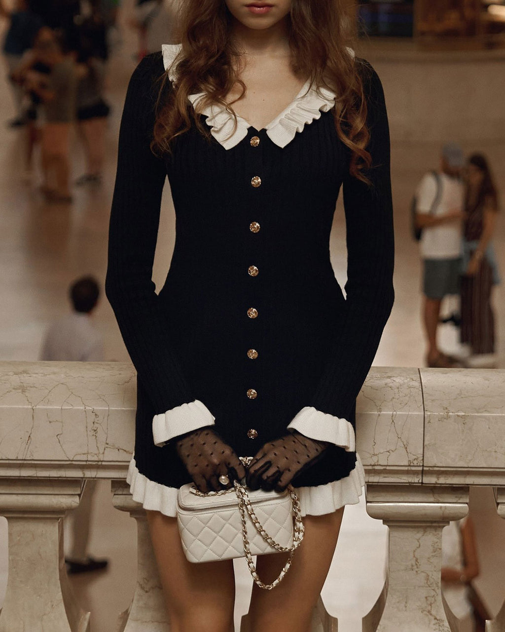 Women's Knit Polyester Wool Dress Black Dresses - RIHOAS