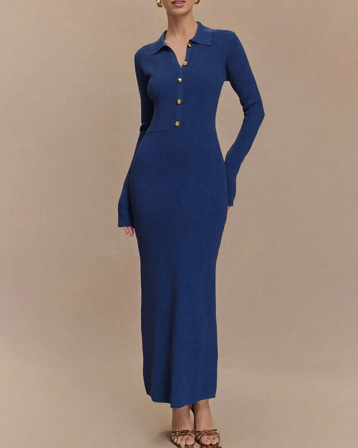 Women's Knit Rayon Wool Dress Blue Dresses - RIHOAS