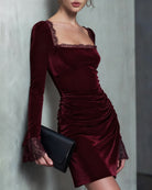 Women's Knit Velvet Mini Dress Dresses - RIHOAS