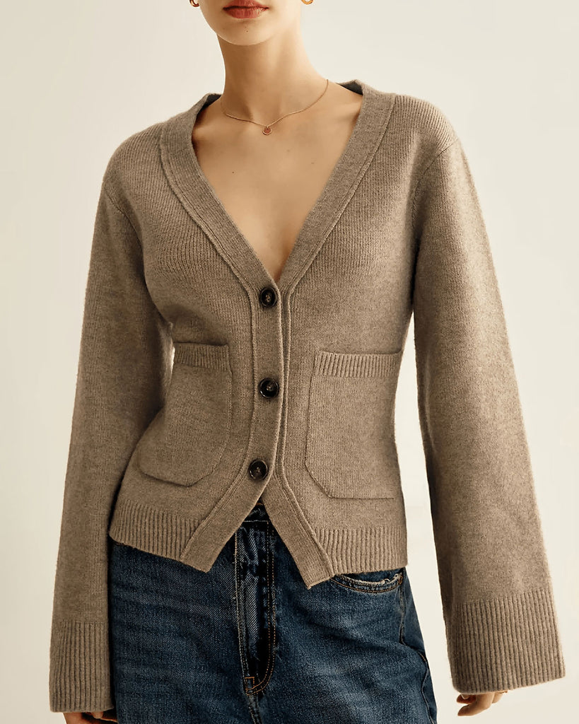 Women's Knit Viscose Cardigan Sweater Camel Tops - RIHOAS