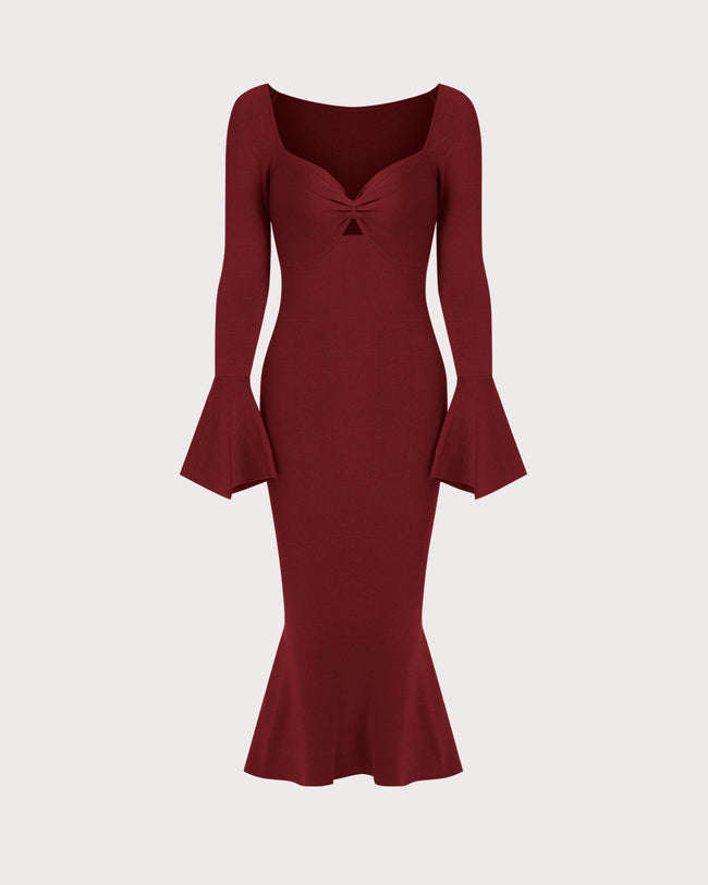 Women's Knit Viscose Wool Dress Red Dresses - RIHOAS
