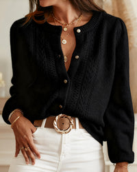 Women's Knitted Acrylic Cardigan Sweater Black Tops - RIHOAS