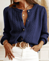 Women's Knitted Acrylic Cardigan Sweater Blue Tops - RIHOAS