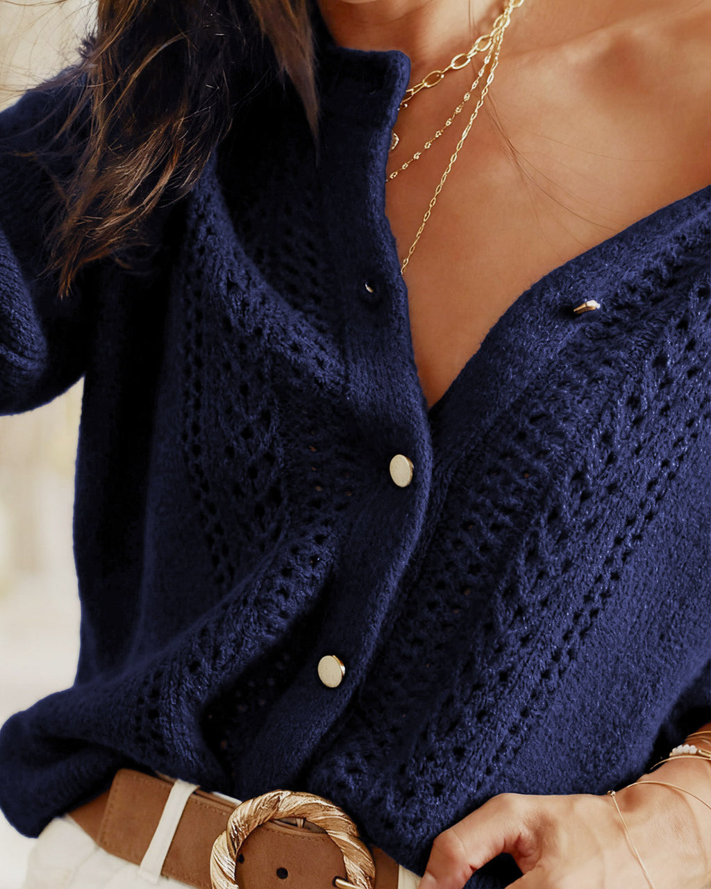 Women's Knitted Acrylic Cardigan Sweater Tops - RIHOAS