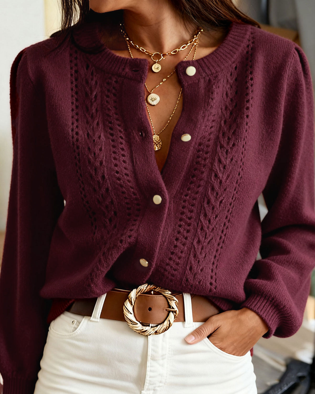 Women's Knitted Acrylic Cardigan Sweater - RIHOAS