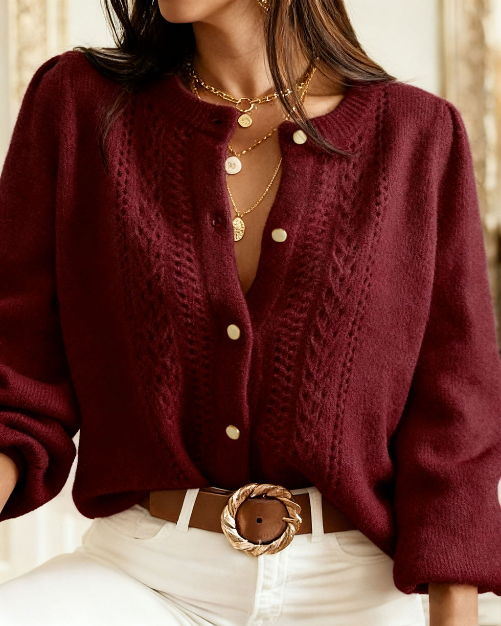 Women's Knitted Acrylic Cardigan Sweater Tops - RIHOAS
