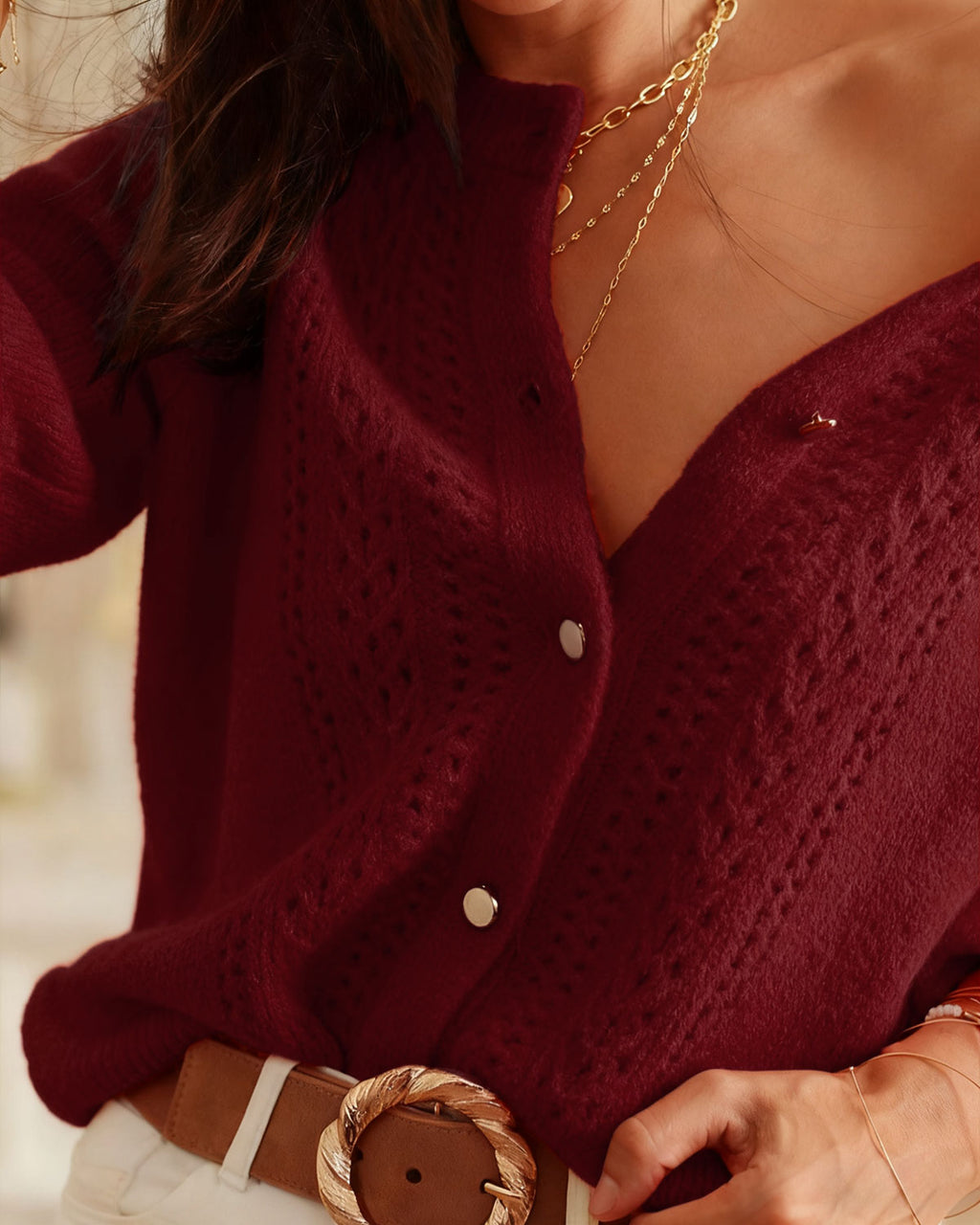 Women's Knitted Acrylic Cardigan Sweater Tops - RIHOAS