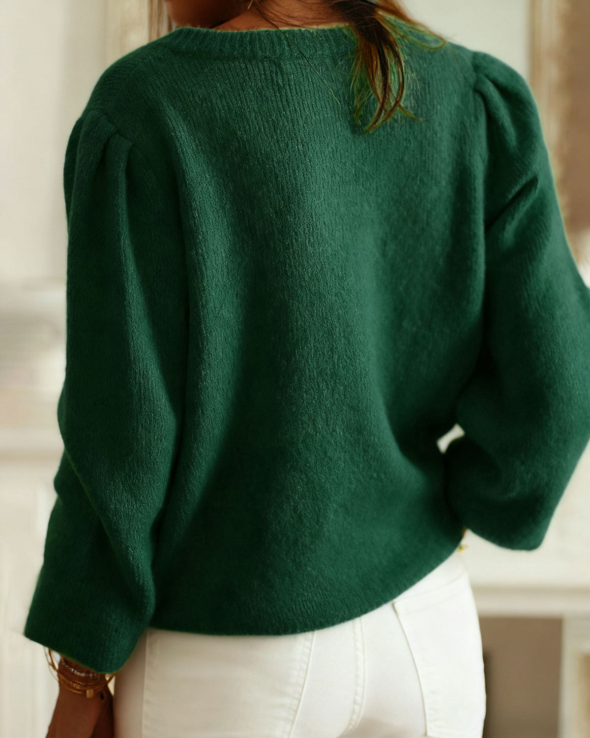 Green Round Neck Knit Cardigan & Reviews - Wine Red,Green - Tops