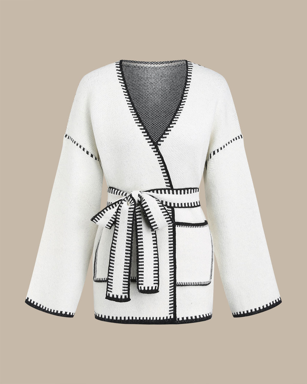 Women's Knitted Acrylic Cardigan White Tops - RIHOAS