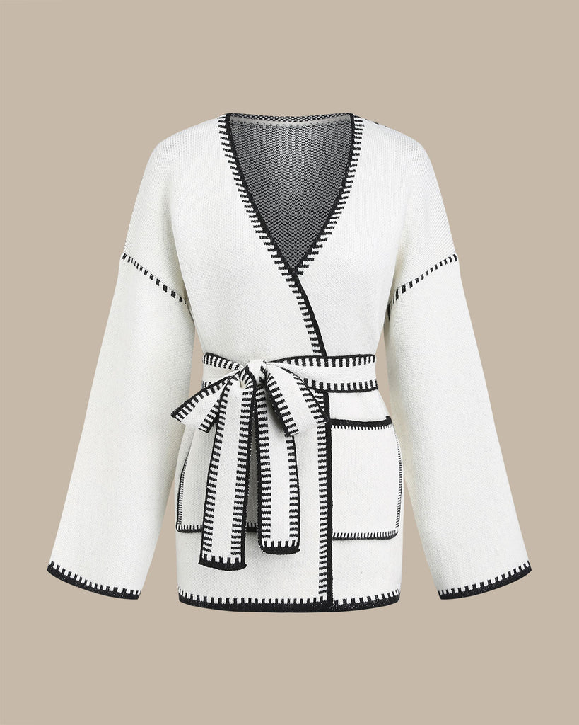 Women's Knitted Acrylic Cardigan White Tops - RIHOAS