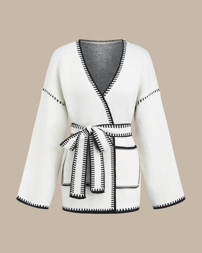 Women's Knitted Acrylic Cardigan White Tops - RIHOAS