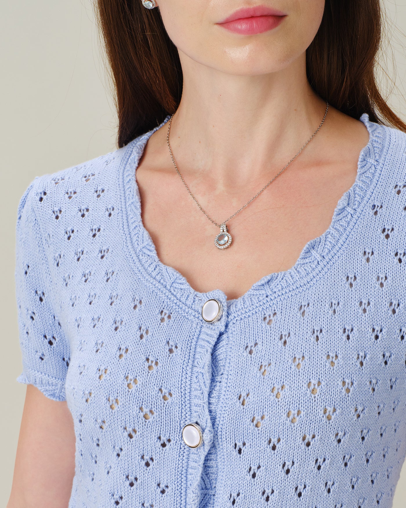 Blue Textured Button Knit Cardigan & Reviews - Blue - Tops | RIHOAS