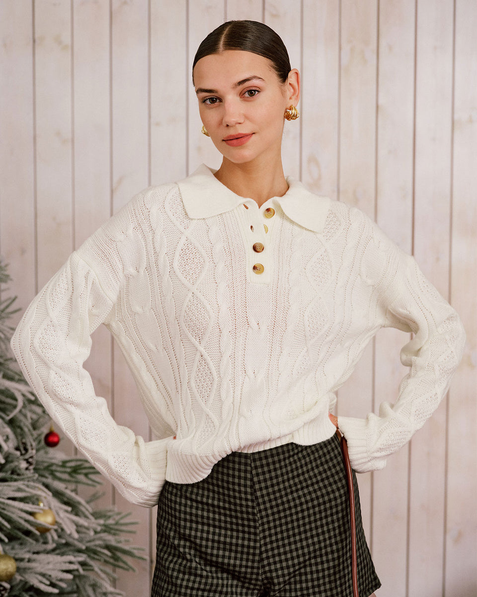 Beige drop shoulder button sweater for relaxed knitwear outfits