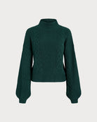 Women's Knitted Acrylic Sweater Green Tops - RIHOAS