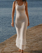 Women's Knitted Cotton Beach Dress White Beach Dress - RIHOAS