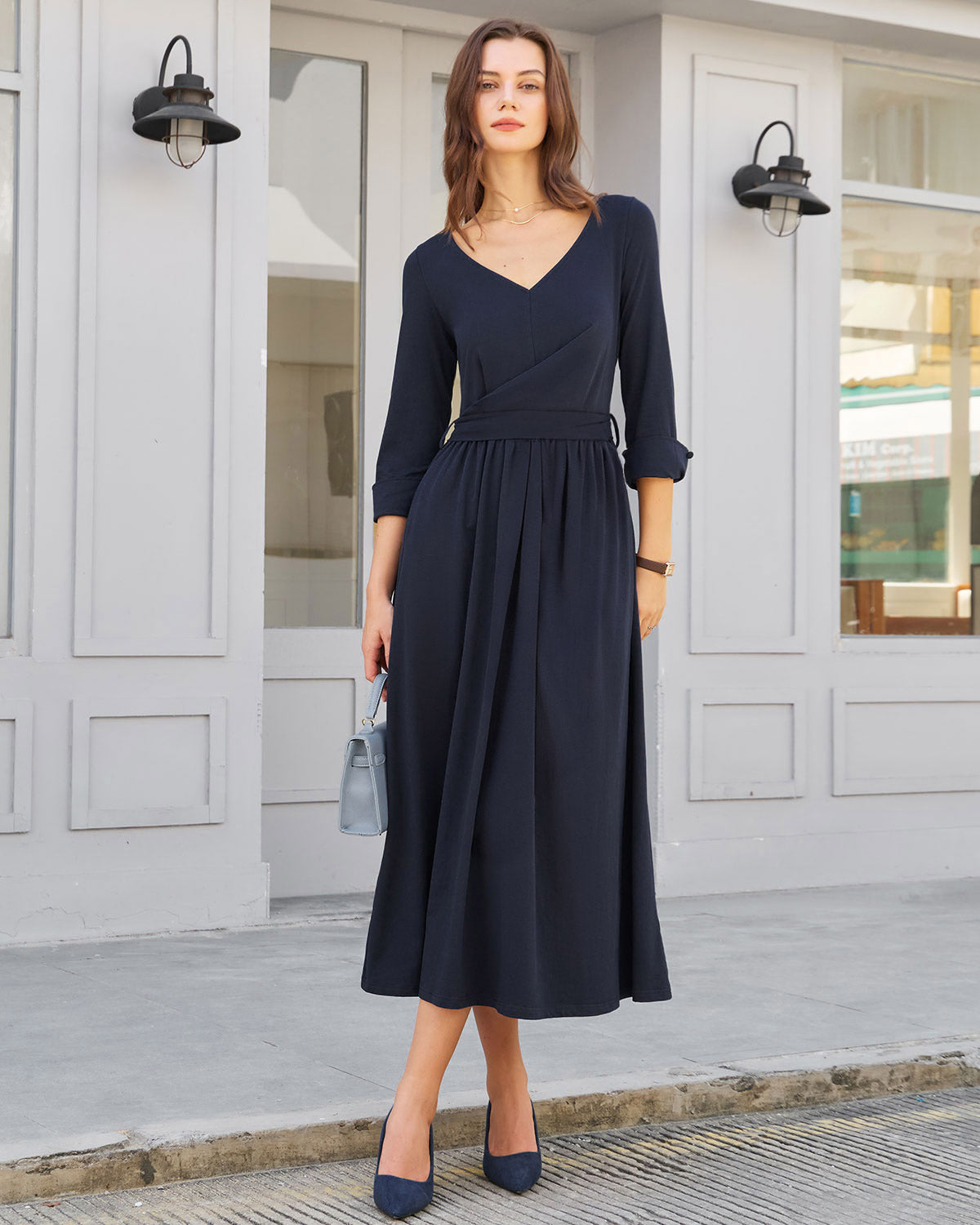 Navy Ruched Tie Waist Maxi Dress Navy Ruched Tie Waist Maxi Dress